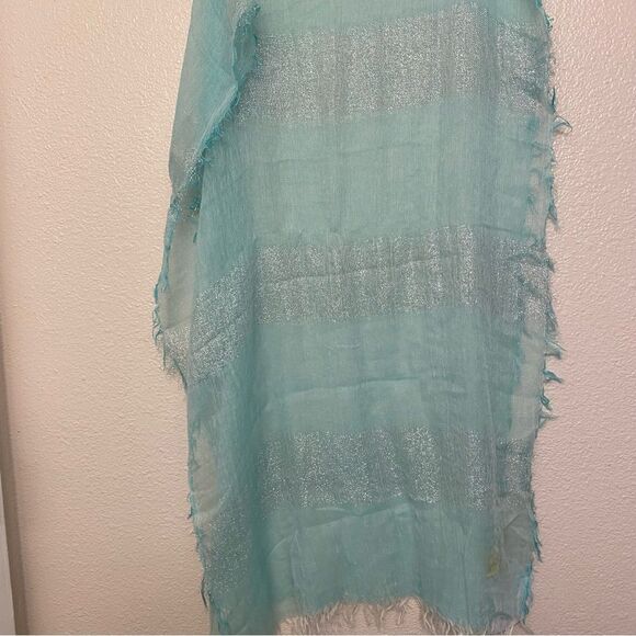 Peace of Cake teal aqua Mermaidcore lightweight coastal gauze scarf 23x72 - Picture 4 of 11